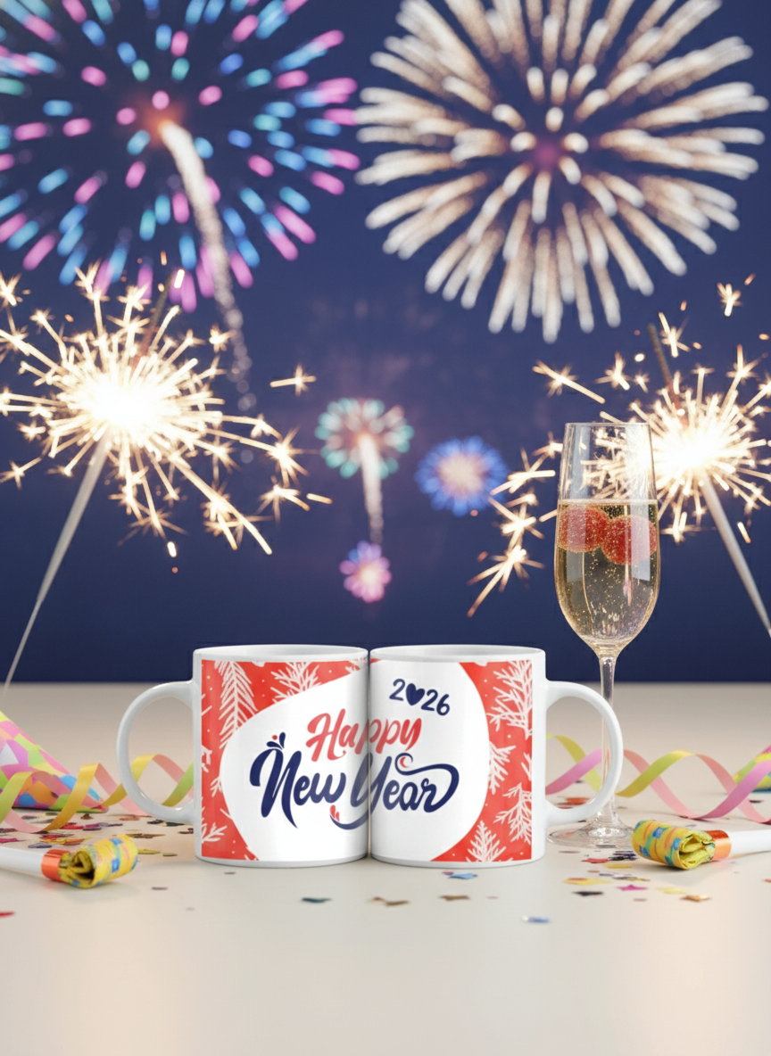 White Coffee Mug | 2026 Happy New Year Printed Ceramic Mug | Gift mug 2026
