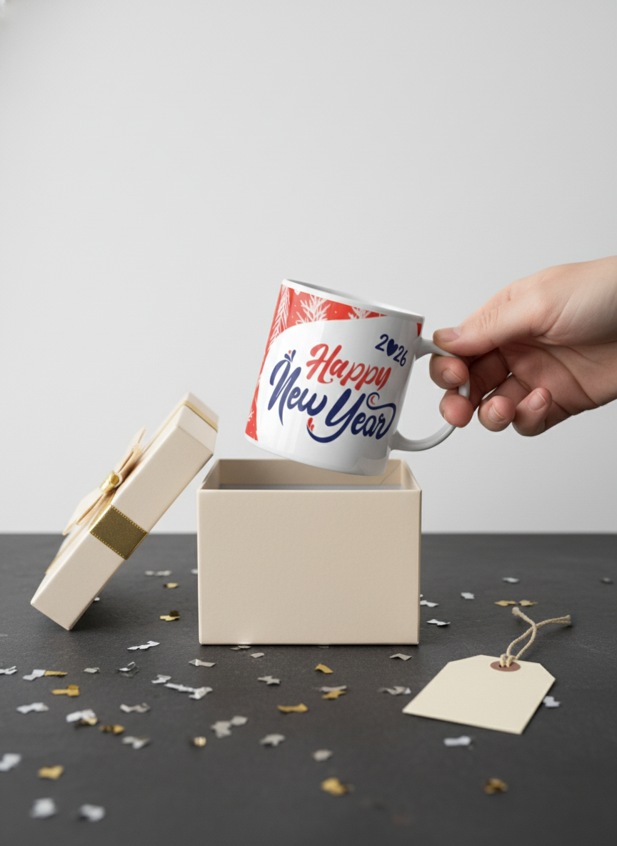 White Coffee Mug | 2026 Happy New Year Printed Ceramic Mug | Gift mug 2026