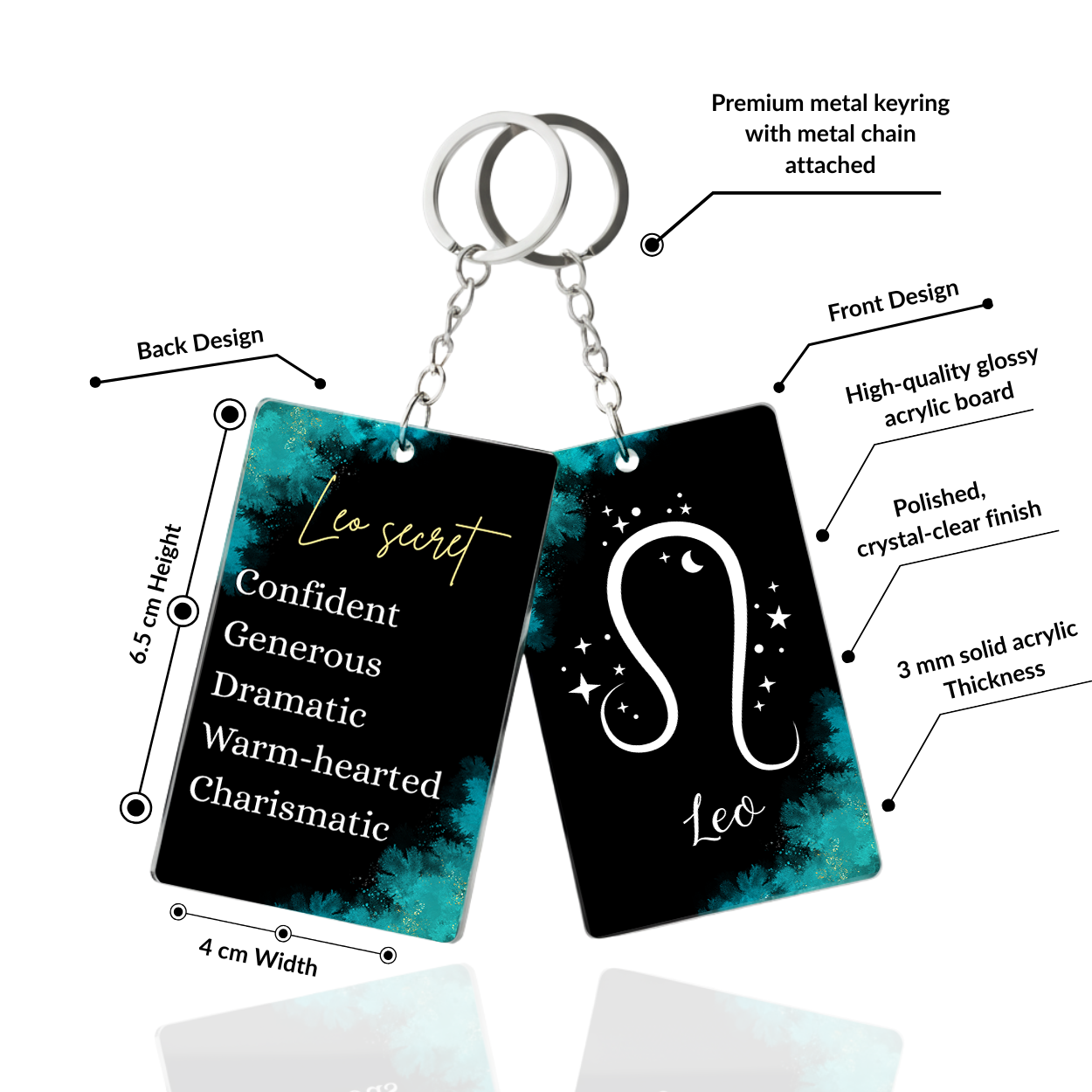 Leo Zodiac Acrylic Keychain | Astrology Star Sign Gift for Daily Use