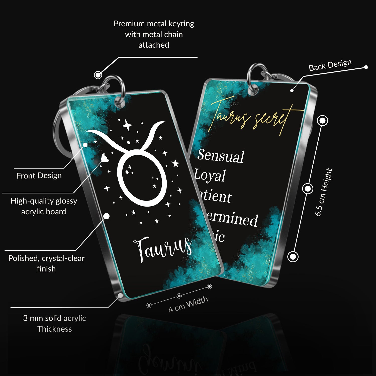 Taurus Zodiac Acrylic Keychain | Stylish Astrology Key Holder