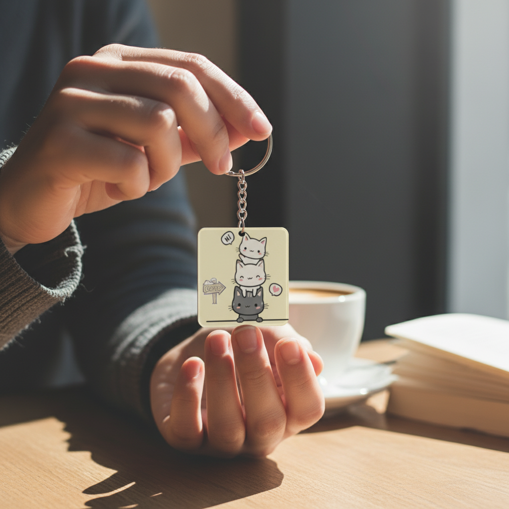 Cute Kawaii Cat Stack Keychain for Girls & Boys | Cute Cat Keyring