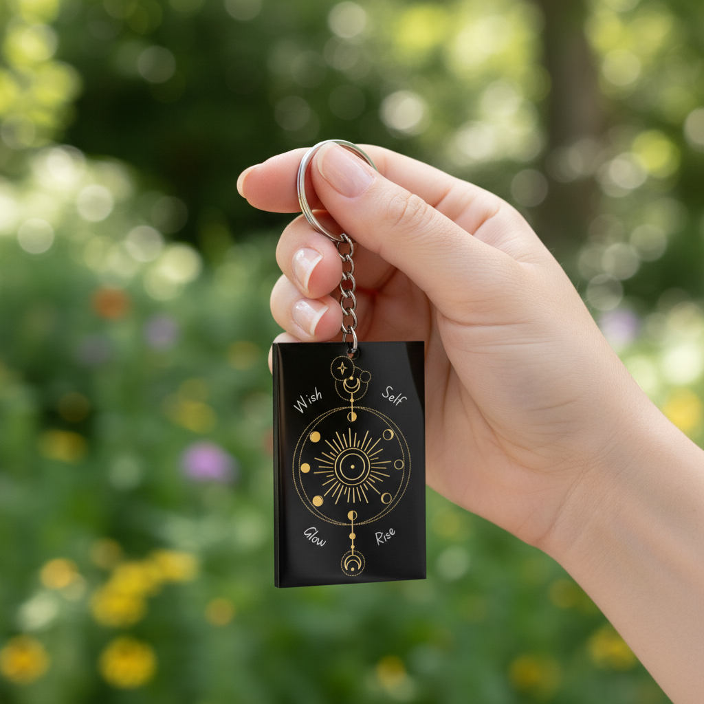 Mystic Sun & Moon Mandala Acrylic Keychain – Wish Glow Rise Design