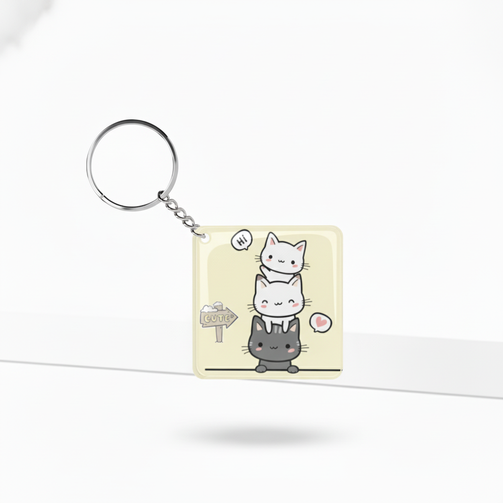 Cute Kawaii Cat Stack Keychain for Girls & Boys | Cute Cat Keyring