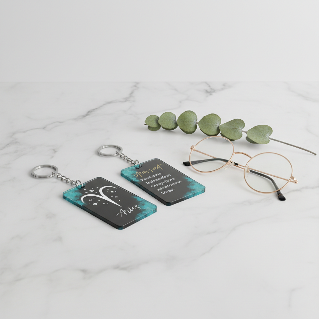 Aries Zodiac Acrylic Keychain – Bold Celestial Star Sign Design