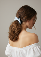 Printed Satin Scrunchies for Girls & Women | Soft Poly Spandex Hair Scrunchie (Light Blue Checks)