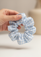 Printed Satin Scrunchies for Girls & Women | Soft Poly Spandex Hair Scrunchie (Light Blue Checks)
