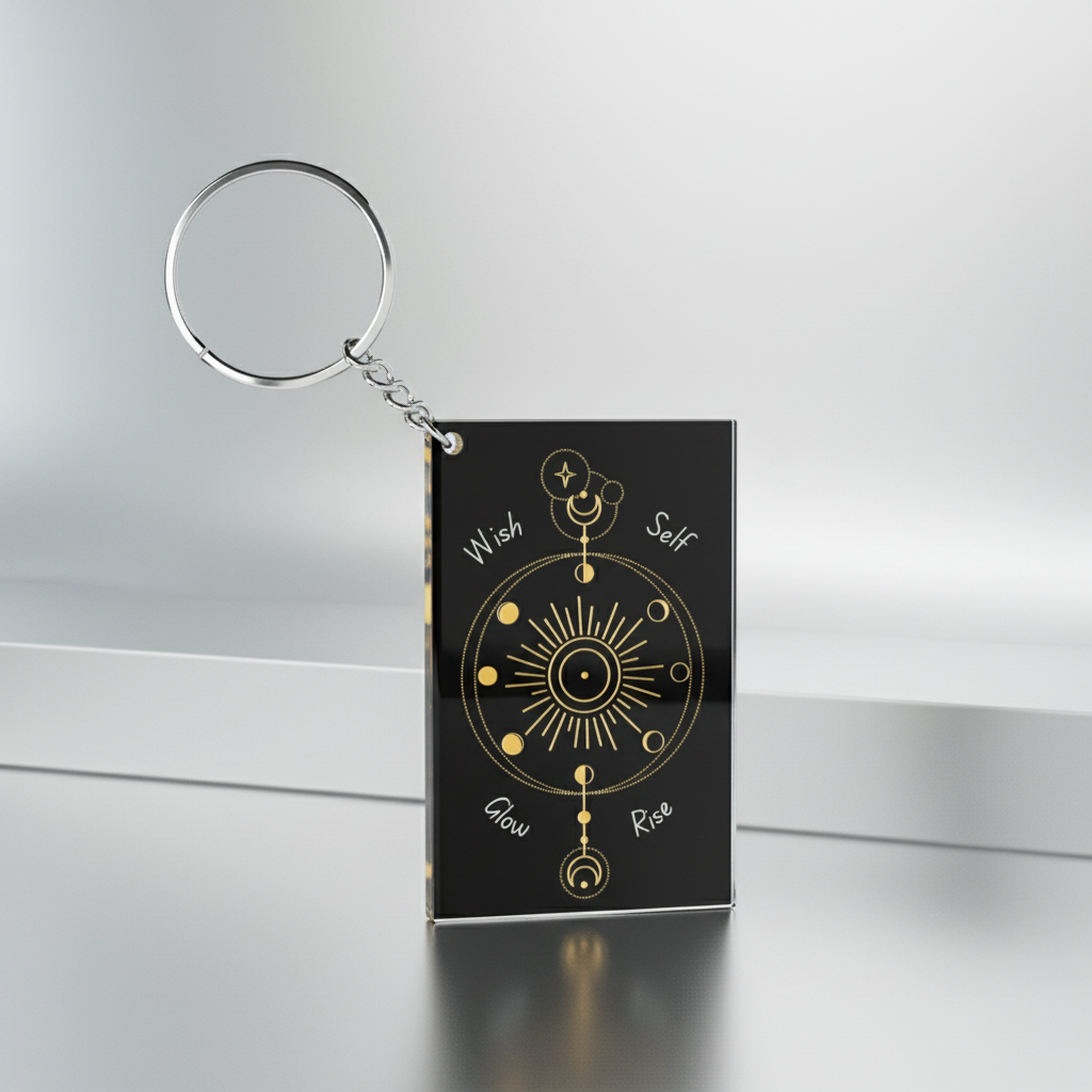 Mystic Sun & Moon Mandala Acrylic Keychain – Wish Glow Rise Design