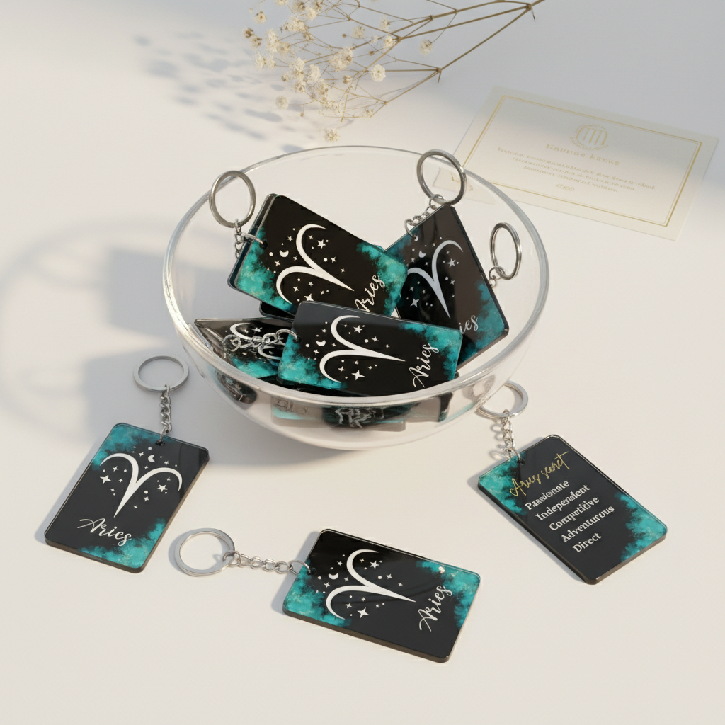 Aries Zodiac Acrylic Keychain – Bold Celestial Star Sign Design