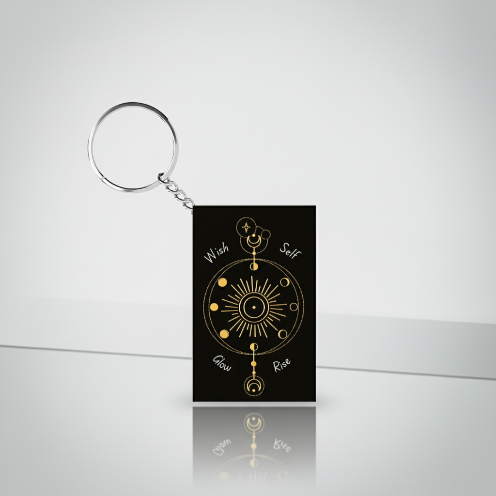 Mystic Sun & Moon Mandala Acrylic Keychain – Wish Glow Rise Design