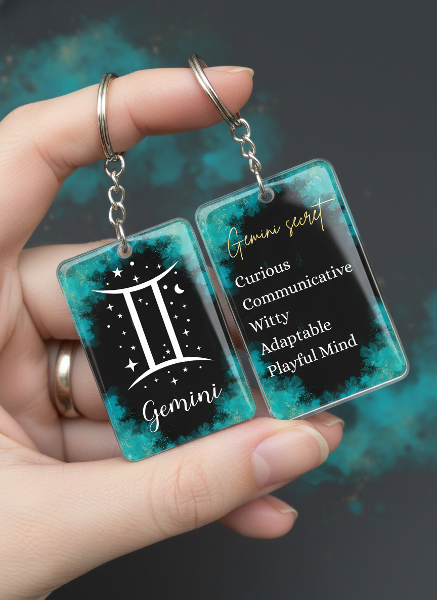 Gemini Zodiac Acrylic Keychain – Celestial Star Sign Design